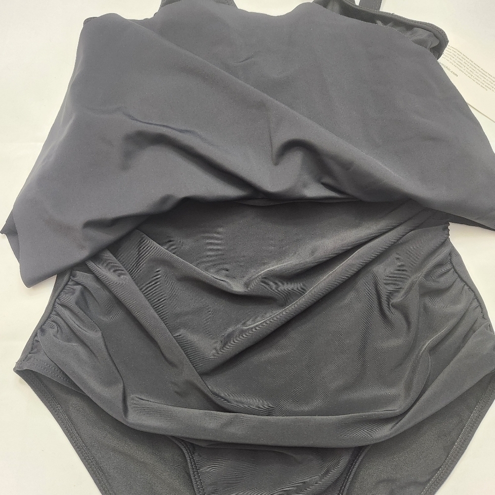 3/$25 BloomChic solid black one pice swimsuit size 14-16 NWT adjustable straps - Picture 10 of 10